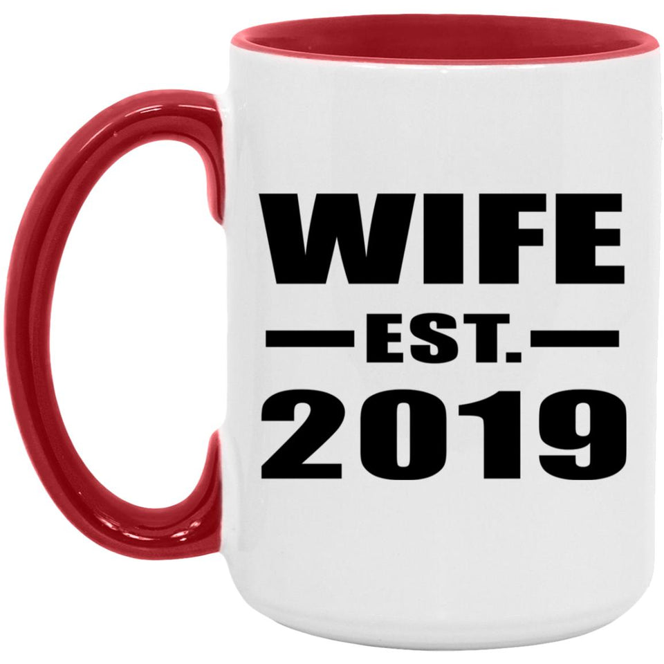 Wife Established EST. 2019 - 15oz Accent Mug Red
