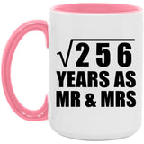 16th Anniversary Square Root of 256 Years As Mr & Mrs - 15oz Accent Mug Pink
