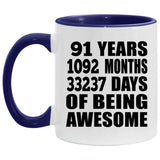 91st Birthday 91 Years 1092 Months 33237 Days Of Awesome - 11oz Accent Mug Purple