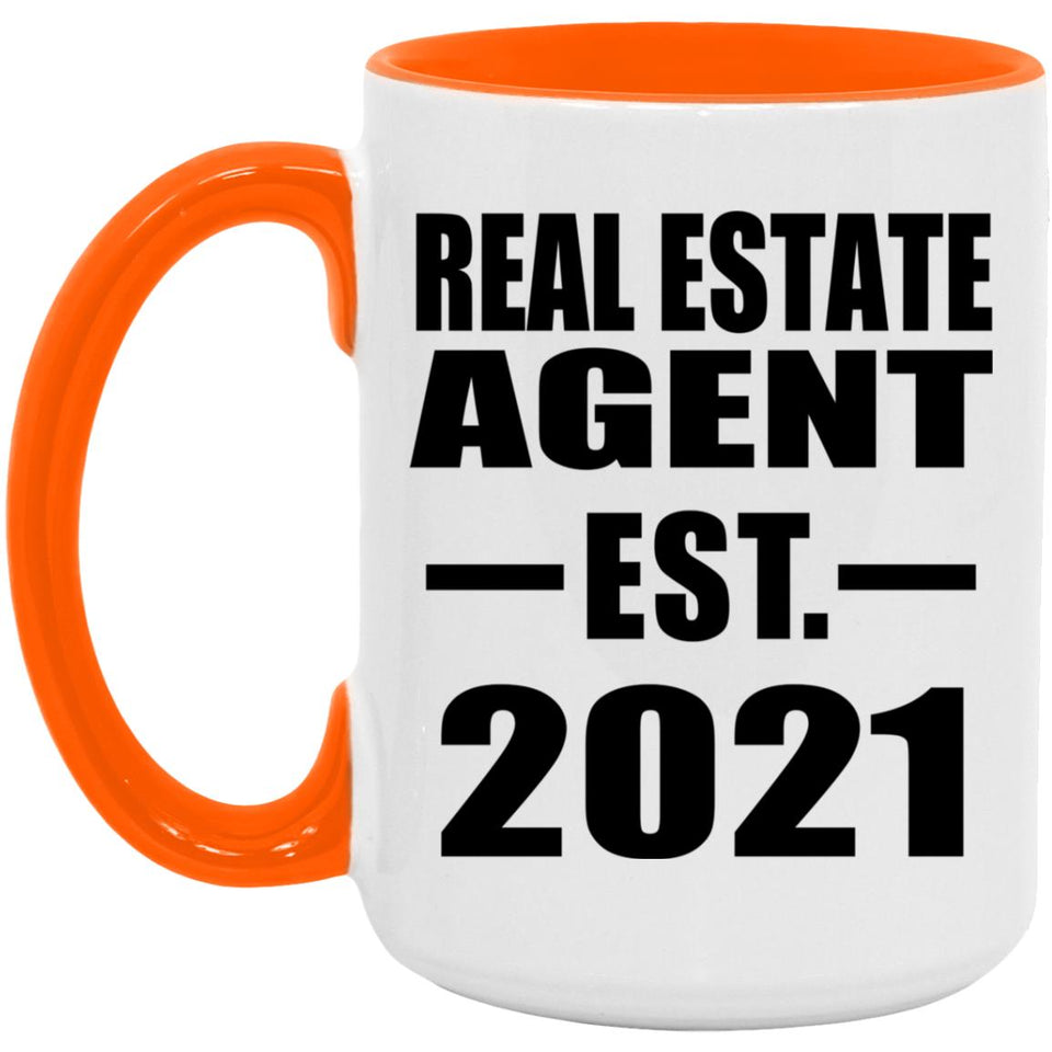 Real Estate Agent Established EST. 2021 - 15oz Accent Mug Orange