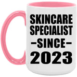Skincare Specialist Since 2023 - 15oz Accent Mug Pink