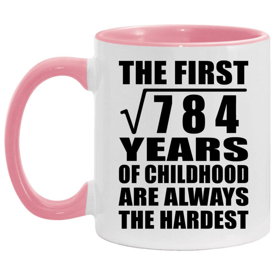 28th Birthday Square Root of 784 Years of Childhood - 11oz Accent Mug Pink