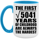 71st Birthday Square Root of 5041 Years of Childhood - 15oz Accent Mug Blue