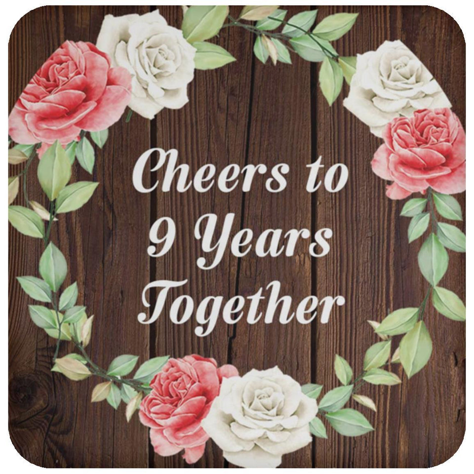 9th Anniversary Cheers To 9 Years Together - Drink Coaster A