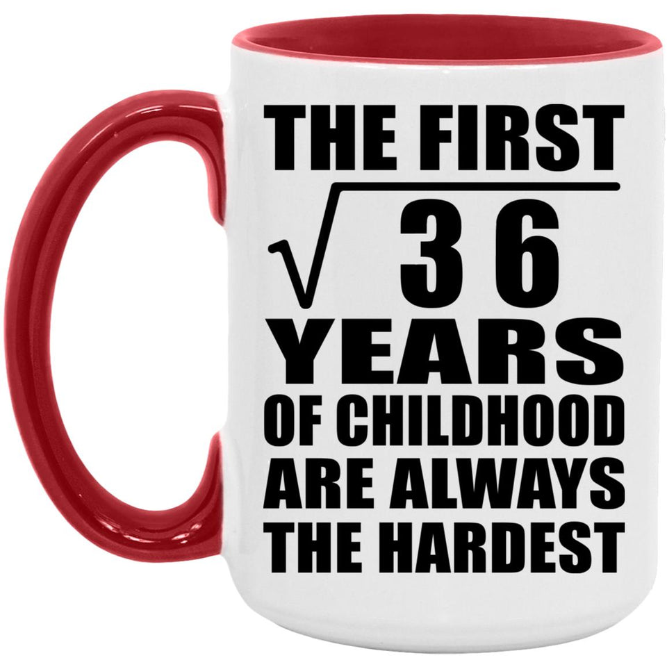 6th Birthday Square Root of 36 Years of Childhood - 15oz Accent Mug Red
