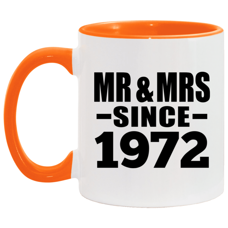 52nd Anniversary Mr & Mrs Since 1972 - 11oz Accent Mug Orange