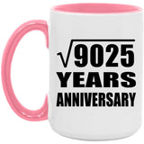 95th Anniversary Square Root of 9025 Years Anniversary - 15oz Accent Mug Pink