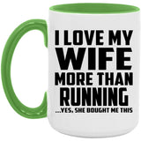 I Love My Wife More Than Running - 15oz Accent Mug Green
