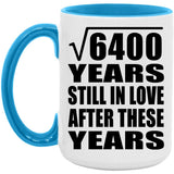 80th Anniversary Square Root of 6400 Years Still In Love - 15oz Accent Mug Blue