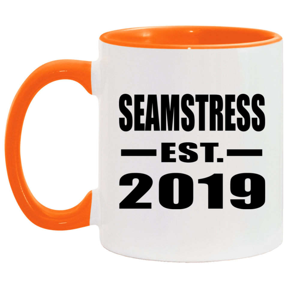 Seamstress Established EST. 2019 - 11oz Accent Mug Orange
