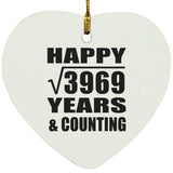 Happy 63rd Anniversary Square Root of 3969 Years & Counting - Heart Ornament
