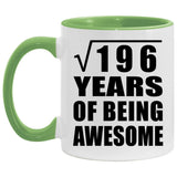 14th Birthday Square Root of 196 Years of Being Awesome - 11oz Accent Mug Green