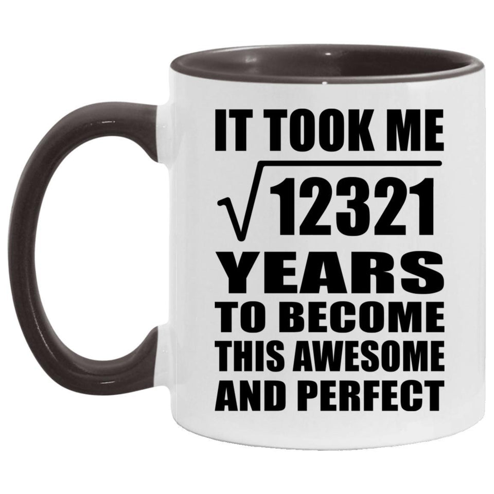 111th Birthday Took Square Root of 12321 Years To Awesome - 11oz Accent Mug Black