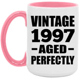27th Birthday Vintage 1997 Aged Perfectly - 15oz Accent Mug Pink
