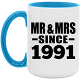 33rd Anniversary Mr & Mrs Since 1991 - 15oz Accent Mug Blue