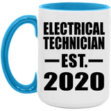 Electrical Technician Established EST. 2020 - 15oz Accent Mug Blue
