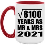 90th Anniversary Square Root of 8100 Years As Mr & Mrs 2021 - 15oz Accent Mug Red