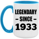91st Birthday Legendary Since 1933 - 15oz Accent Mug Blue