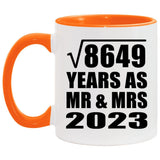 93rd Anniversary Square Root of 8649 Years As Mr & Mrs 2023 - 11oz Accent Mug Orange