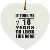 4th Birthday Took Square Root of 16 Years To Look Good - Heart Ornament