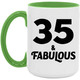 35th Birthday 35 & Fabulous - 15oz Accent Mug Green