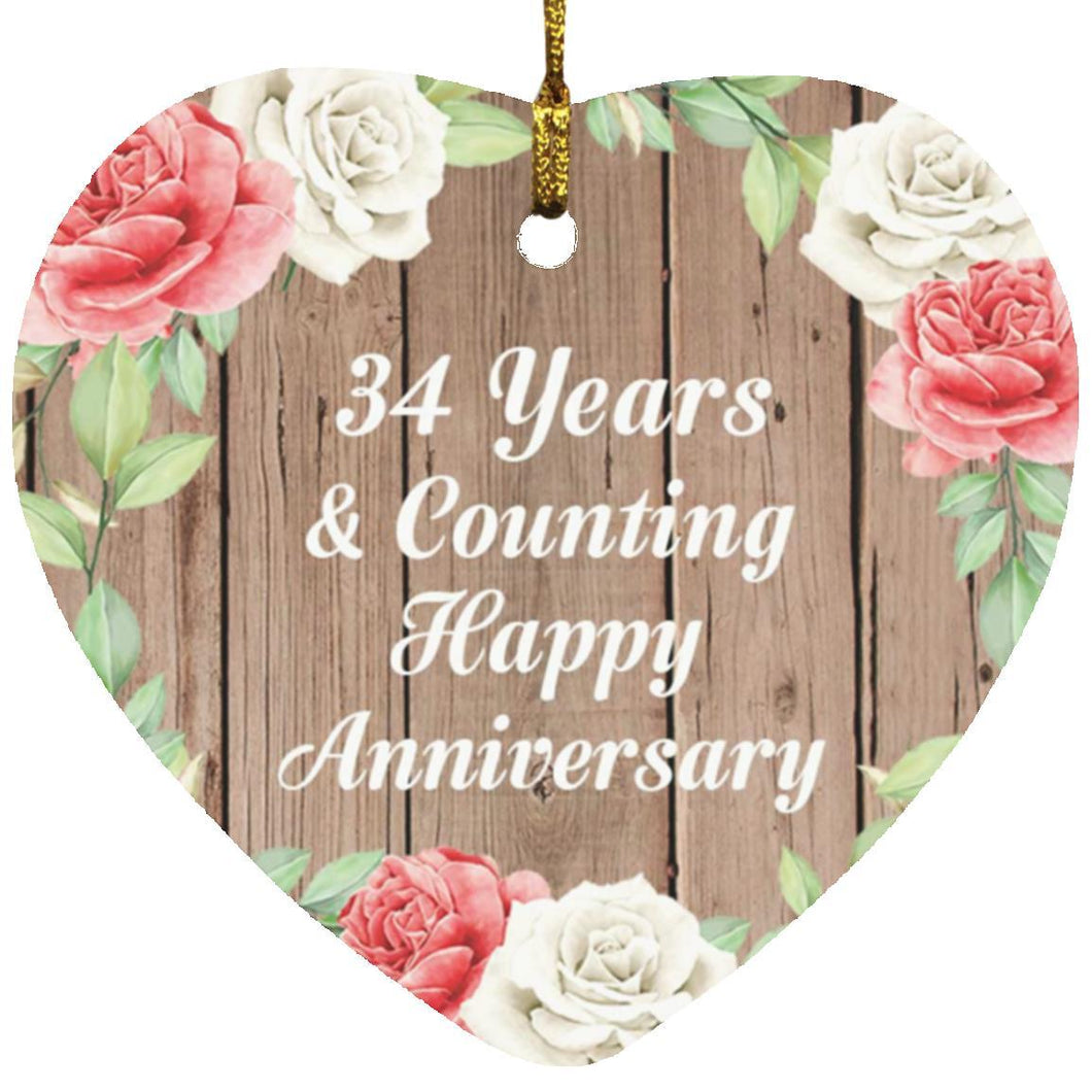 Happy 34th Anniversary 34 Years & Counting - Heart Ornament B