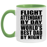 Flight Attendant By Day World's Best Dad By Night - 11oz Accent Mug Green
