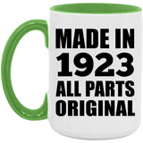 101st Birthday Made in 1923 All Parts Original - 15oz Accent Mug Green