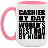 Cashier By Day World's Best Dad By Night - 15oz Accent Mug Pink