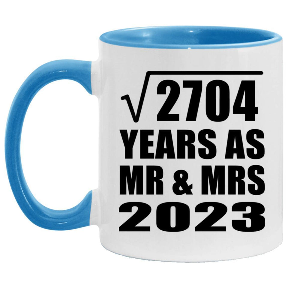 52nd Anniversary Square Root of 2704 Years As Mr & Mrs 2023 - 11oz Accent Mug Blue