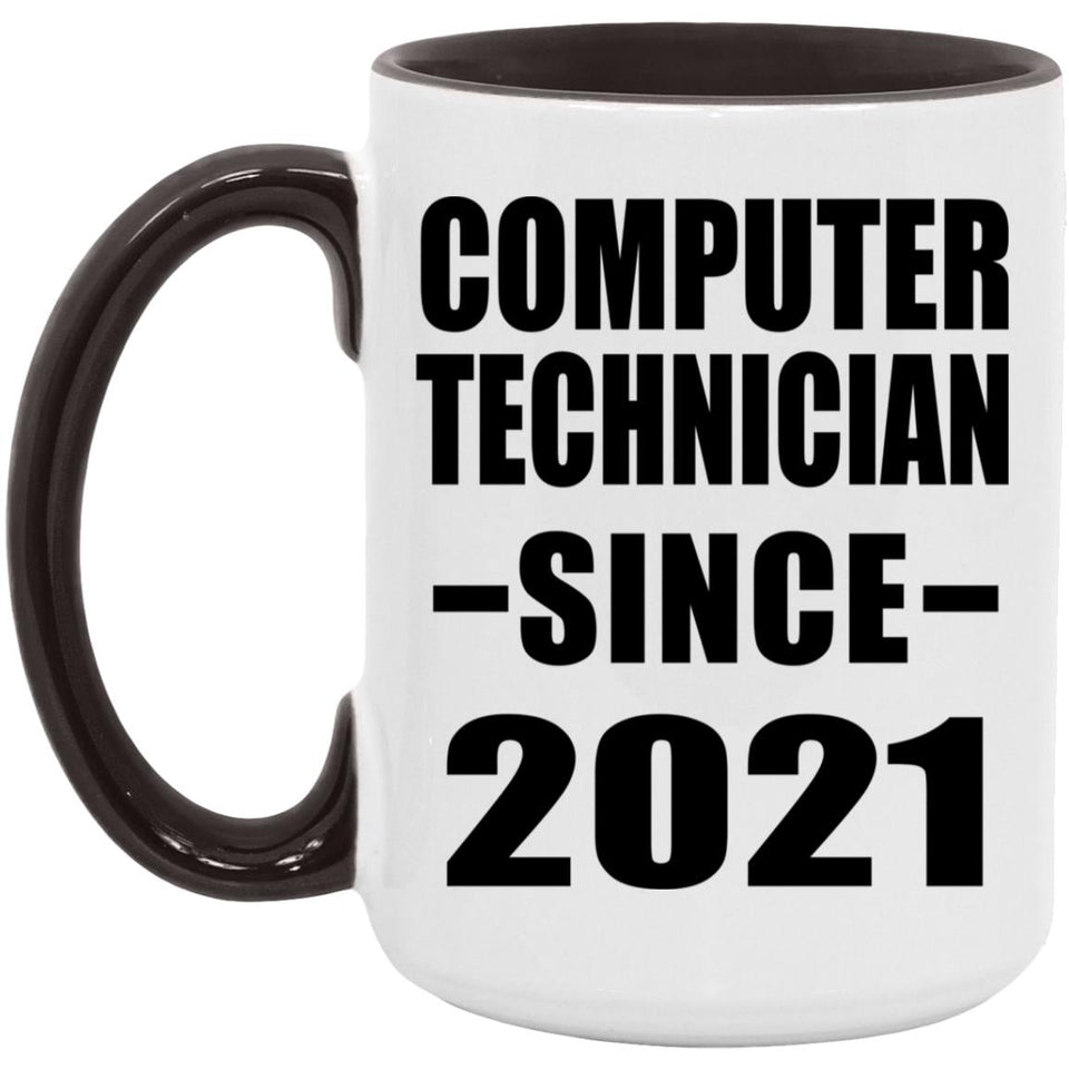 Computer Technician Since 2021 - 15oz Accent Mug Black