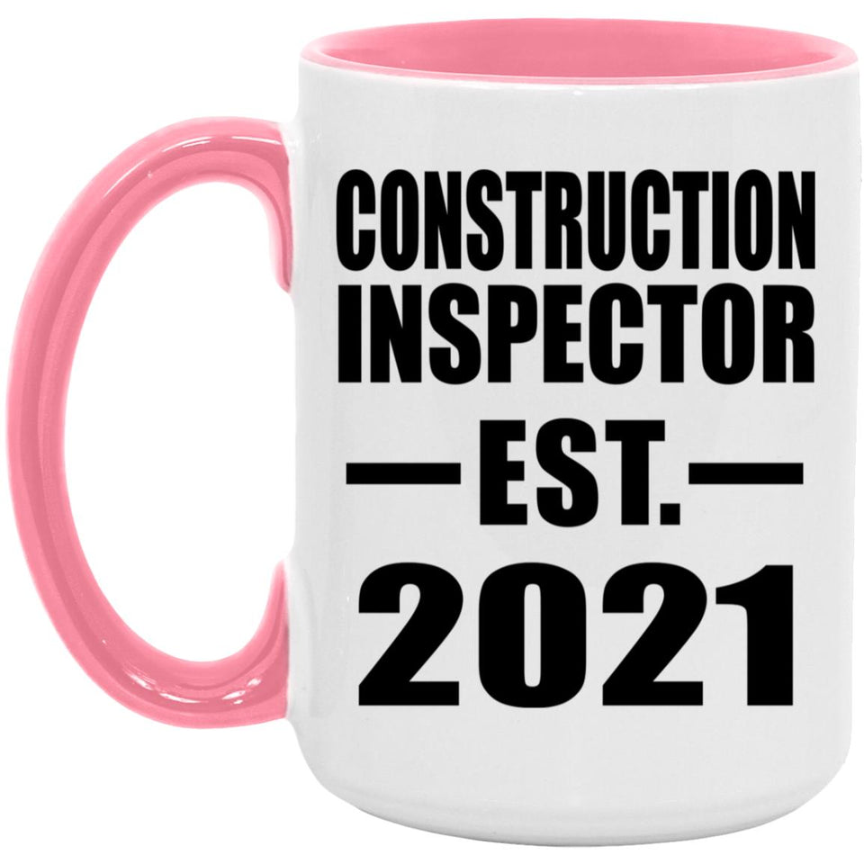 Construction Inspector Established EST. 2021 - 15oz Accent Mug Pink