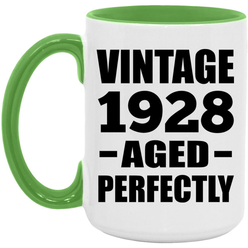 96th Birthday Vintage 1928 Aged Perfectly - 15oz Accent Mug Green