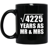 65th Anniversary Square Root of 4225 Years As Mr & Mrs - 11oz Coffee Mug Black