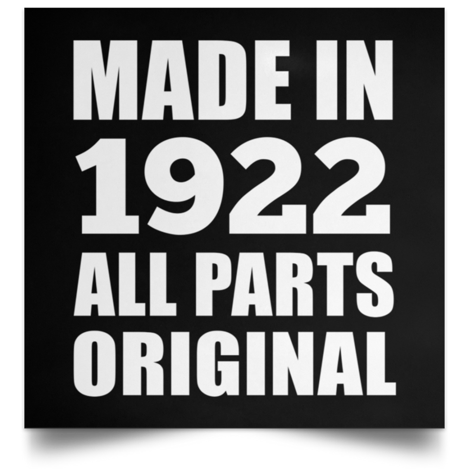102nd Birthday Made in 1922 All Parts Original - Poster Square