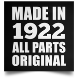 102nd Birthday Made in 1922 All Parts Original - Poster Square