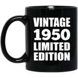 74th Birthday Vintage 1950 Limited Edition - 11oz Coffee Mug Black