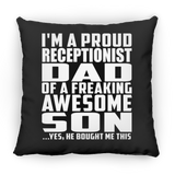 Proud Receptionist Dad Of Awesome Son - Throw Pillow Black