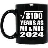 90th Anniversary Square Root of 8100 Years As Mr & Mrs 2024 - 11oz Coffee Mug Black