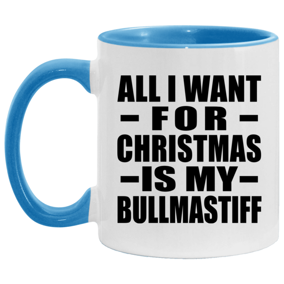 All I Want For Christmas Is My Bullmastiff - 11oz Accent Mug Blue
