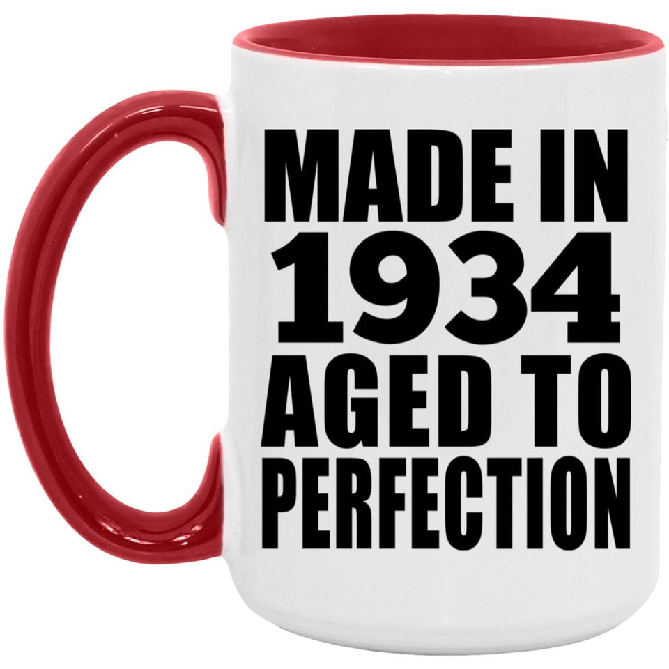 90th Birthday Made In 1934 Aged to Perfection - 15oz Accent Mug Red