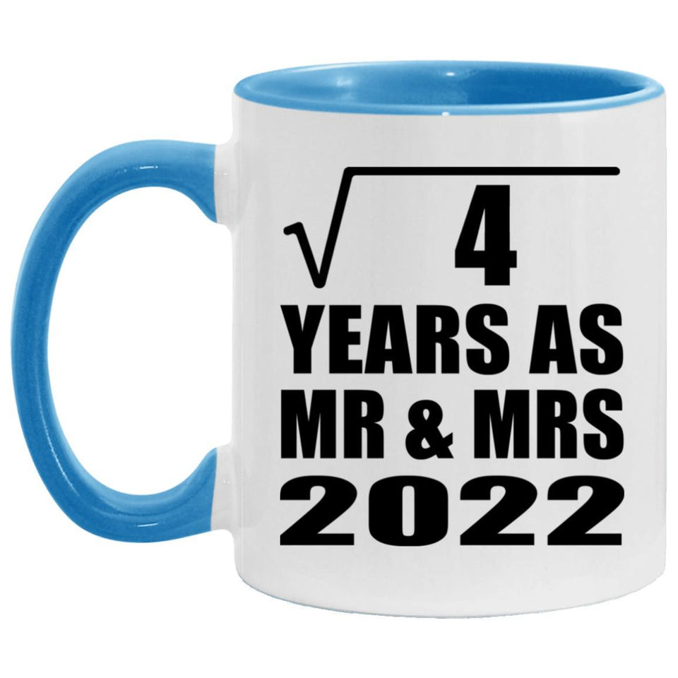 2nd Anniversary Square Root of 4 Years As Mr & Mrs 2022 - 11oz Accent Mug Blue