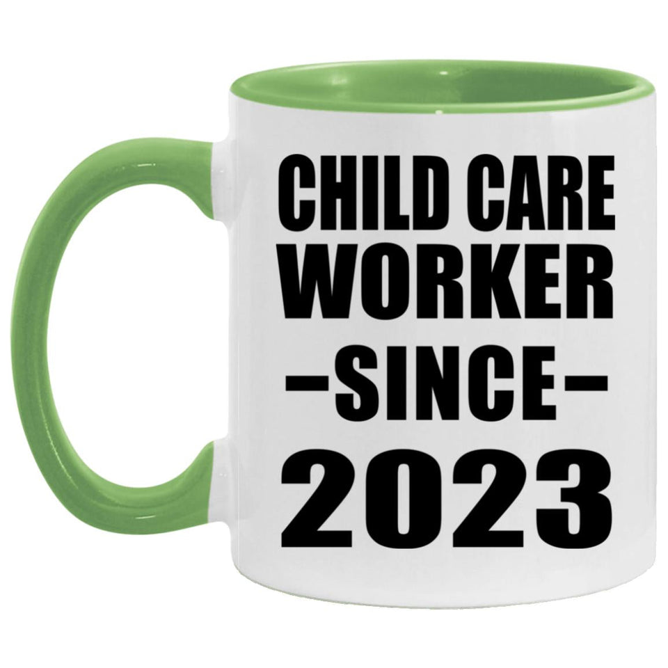 Child Care Worker Since 2023 - 11oz Accent Mug Green
