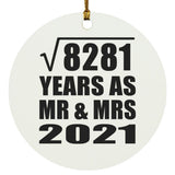 91st Anniversary Square Root of 8281 Years As Mr & Mrs 2021 - Circle Ornament