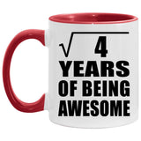 2nd Birthday Square Root of 4 Years of Being Awesome - 11oz Accent Mug Red