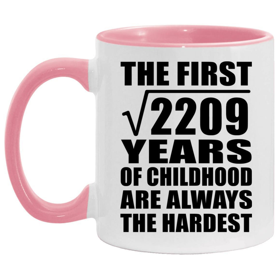 47th Birthday Square Root of 2209 Years of Childhood - 11oz Accent Mug Pink