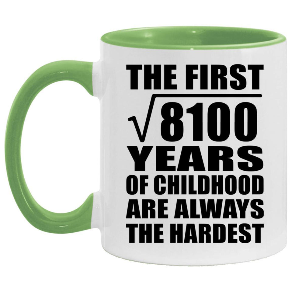 90th Birthday Square Root of 8100 Years of Childhood - 11oz Accent Mug Green
