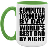 Computer Technician By Day World's Best Dad By Night - 15oz Accent Mug Green
