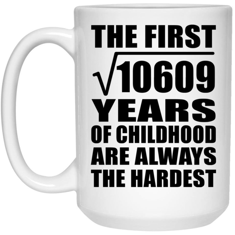103rd Birthday Square Root of 10609 Years of Childhood - 15oz Coffee Mug