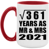 19th Anniversary Square Root of 361 Years As Mr & Mrs 2021 - 15oz Accent Mug Red